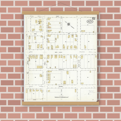 Old map wall art mockup — magnetic wood frame on brick wall — Sanborn Fire Insurance Map from Winton, Lackawanna County, Pennsylvania (1912), Sheet #0012