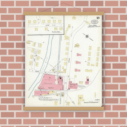 Old map wall art mockup — magnetic wood frame on brick wall — Sanborn Fire Insurance Map from Barre, Worcester County, Massachusetts (1911), Sheet #0010
