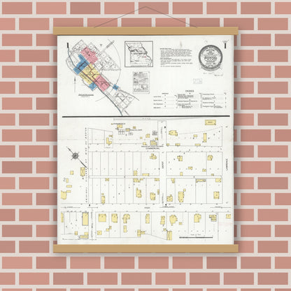 Old map wall art mockup — magnetic wood frame on brick wall — Sanborn Fire Insurance Map from Potosi, Washington County, Missouri (1929) - Complete Map Set