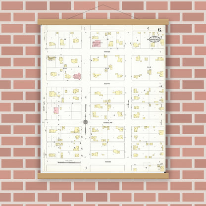 Old map wall art mockup — magnetic wood frame on brick wall — Sanborn Fire Insurance Map from Marengo, Iowa County, Iowa (1911), Sheet #0006