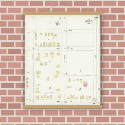 Old map wall art mockup — magnetic wood frame on brick wall — Sanborn Fire Insurance Map from Oil City, Venango County, Pennsylvania (1906), Sheet #0027