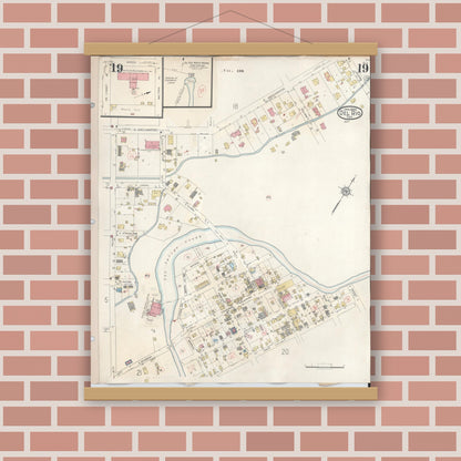 Old map wall art mockup — magnetic wood frame on brick wall — Sanborn Fire Insurance Map from Del Rio, Val Verde County, Texas (1948), Sheet #0019