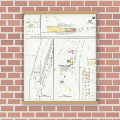 Old map wall art mockup — magnetic wood frame on brick wall — Sanborn Fire Insurance Map from Cairo, Alexander County, Illinois (1901), Sheet #0018