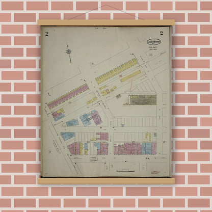 Old map wall art mockup — magnetic wood frame on brick wall — Sanborn Fire Insurance Map from Lackawanna, Erie County, New York (1950), Sheet #0002