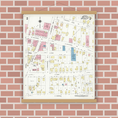 Old map wall art mockup — magnetic wood frame on brick wall — Sanborn Fire Insurance Map from Wayne, Wayne County, Michigan (1926), Sheet #0002