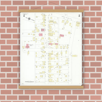 Old map wall art mockup — magnetic wood frame on brick wall — Sanborn Fire Insurance Map from Cumberland, Guernsey County, Ohio (1946), Sheet #0002