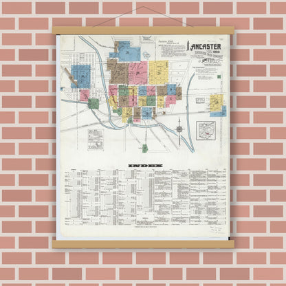 Old map wall art mockup — magnetic wood frame on brick wall — Sanborn Fire Insurance Map from Lancaster, Fairfield County, Ohio (1919) - Complete Map Set