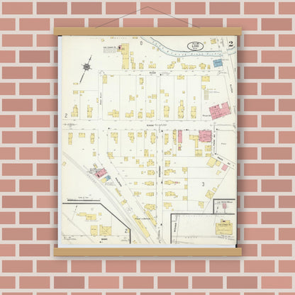 Old map wall art mockup — magnetic wood frame on brick wall — Sanborn Fire Insurance Map from Lodi, Medina County, Ohio (1912), Sheet #0002