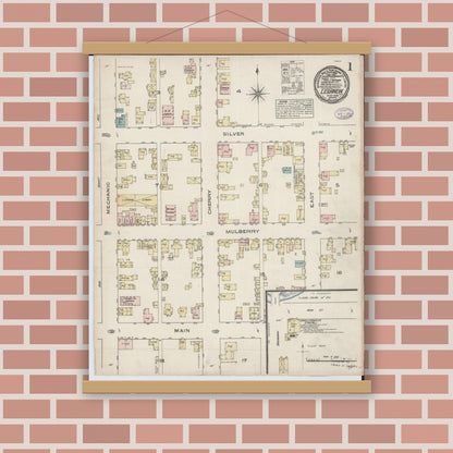 Old map wall art mockup — magnetic wood frame on brick wall — Sanborn Fire Insurance Map from Lebanon, Warren County, Ohio (1885) - Complete Map Set