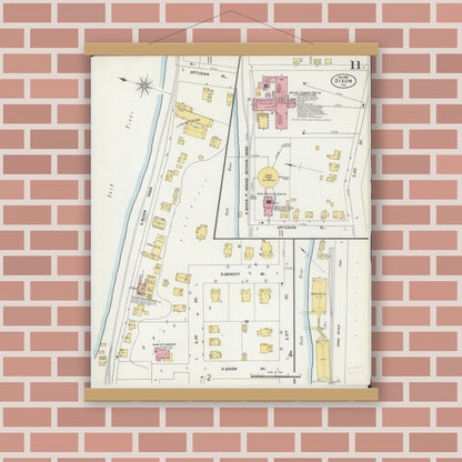 Old map wall art mockup — magnetic wood frame on brick wall — Sanborn Fire Insurance Map from Dixon, Lee County, Illinois (1902), Sheet #0011