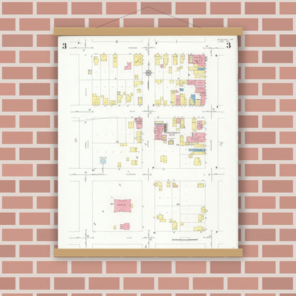 Old map wall art mockup — magnetic wood frame on brick wall — Sanborn Fire Insurance Map from Kewaunee, Kewaunee County, Wisconsin (1933), Sheet #0003