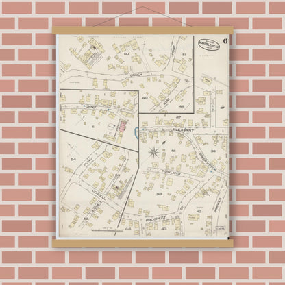 Old map wall art mockup — magnetic wood frame on brick wall — Sanborn Fire Insurance Map from Marblehead, Essex County, Massachusetts (1885), Sheet #0006