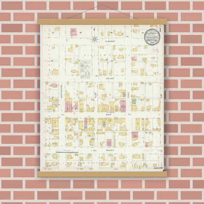 Old map wall art mockup — magnetic wood frame on brick wall — Sanborn Fire Insurance Map from Hagerstown, Wayne County, Indiana (1896) - Complete Map Set