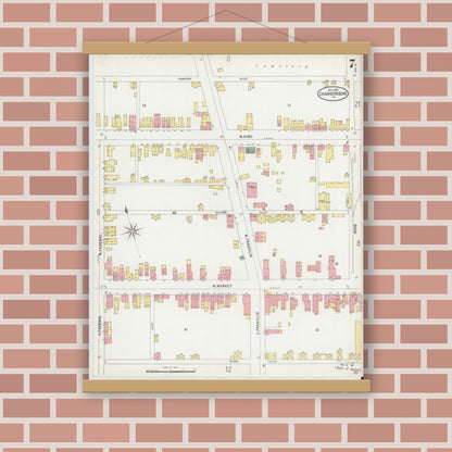 Old map wall art mockup — magnetic wood frame on brick wall — Sanborn Fire Insurance Map from Chambersburg, Franklin County, Pennsylvania (1899), Sheet #0007