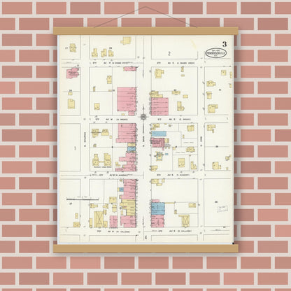Old map wall art mockup — magnetic wood frame on brick wall — Sanborn Fire Insurance Map from Hendersonville, Henderson County, North Carolina (1912), Sheet #0003