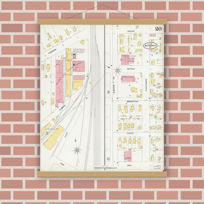 Old map wall art mockup — magnetic wood frame on brick wall — Sanborn Fire Insurance Map from Michigan City, La Porte County, Indiana (1899), Sheet #0020