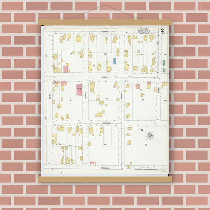 Old map wall art mockup — magnetic wood frame on brick wall — Sanborn Fire Insurance Map from Batavia, Clermont County, Ohio (1904), Sheet #0002