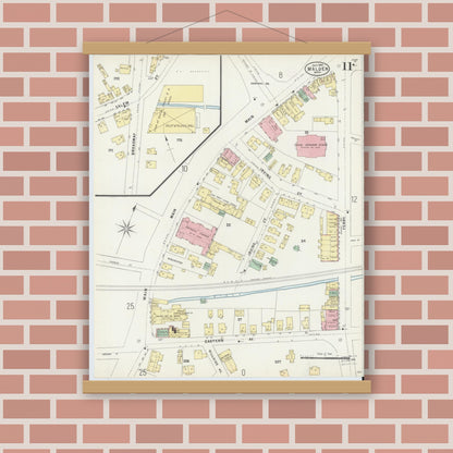 Old map wall art mockup — magnetic wood frame on brick wall — Sanborn Fire Insurance Map from Malden, Middlesex County, Massachusetts (1897), Sheet #0011