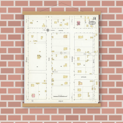 Old map wall art mockup — magnetic wood frame on brick wall — Sanborn Fire Insurance Map from Vernon, Wilbarger County, Texas (1912), Sheet #0011