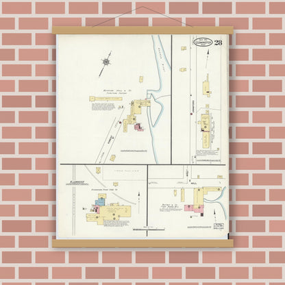 Old map wall art mockup — magnetic wood frame on brick wall — Sanborn Fire Insurance Map from Leominster, Worcester County, Massachusetts (1912), Sheet #0029