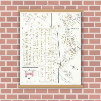Old map wall art mockup — magnetic wood frame on brick wall — Sanborn Fire Insurance Map from Milford, Clermont And Hamilton County, Ohio (1933), Sheet #0004