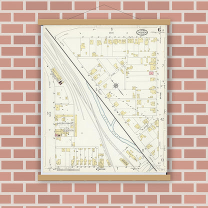 Old map wall art mockup — magnetic wood frame on brick wall — Sanborn Fire Insurance Map from Jackson, Jackson County, Ohio (1914), Sheet #0006