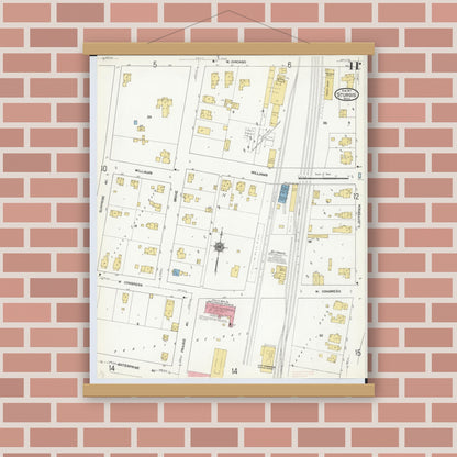 Old map wall art mockup — magnetic wood frame on brick wall — Sanborn Fire Insurance Map from Sturgis, Saint Joseph County, Michigan (1911), Sheet #0011