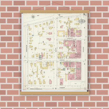 Old map wall art mockup — magnetic wood frame on brick wall — Sanborn Fire Insurance Map from Coldwater, Branch County, Michigan (1897), Sheet #0005