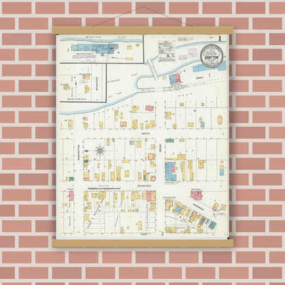 Old map wall art mockup — magnetic wood frame on brick wall — Sanborn Fire Insurance Map from Grafton, Ozankee County, Wisconsin (1904) - Complete Map Set