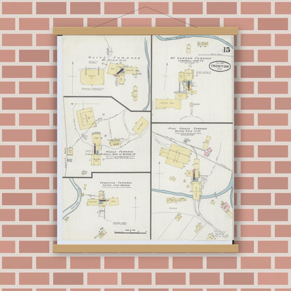 Old map wall art mockup — magnetic wood frame on brick wall — Sanborn Fire Insurance Map from Ironton, Lawrence County, Ohio (1889), Sheet #0015