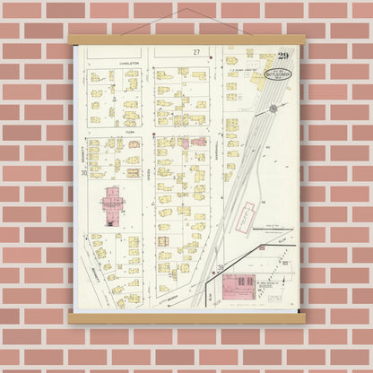 Old map wall art mockup — magnetic wood frame on brick wall — Sanborn Fire Insurance Map from Battle Creek, Calhoun County, Michigan (1913), Sheet #0029