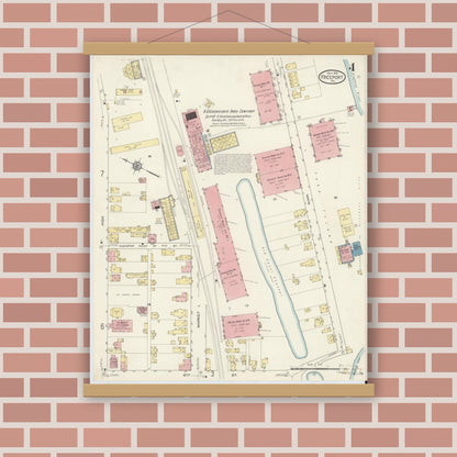 Old map wall art mockup — magnetic wood frame on brick wall — Sanborn Fire Insurance Map from Freeport, Armstrong County, Pennsylvania (1913), Sheet #0004