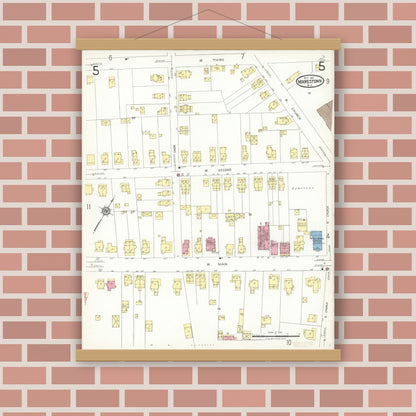 Old map wall art mockup — magnetic wood frame on brick wall — Sanborn Fire Insurance Map from Moorestown, Burlington County, New Jersey (1923), Sheet #0005