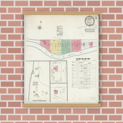Old map wall art mockup — magnetic wood frame on brick wall — Sanborn Fire Insurance Map from Renovo, Clinton County, Pennsylvania (1897) - Complete Map Set