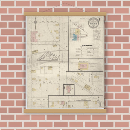 Old map wall art mockup — magnetic wood frame on brick wall — Sanborn Fire Insurance Map from Alachua, Alachua County, Florida (1912), Sheet #0001