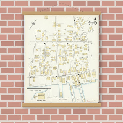 Old map wall art mockup — magnetic wood frame on brick wall — Sanborn Fire Insurance Map from Provincetown, Barnstable County, Massachusetts (1912), Sheet #0004