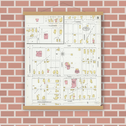 Old map wall art mockup — magnetic wood frame on brick wall — Sanborn Fire Insurance Map from Tipton, Tipton County, Indiana (1902), Sheet #0003
