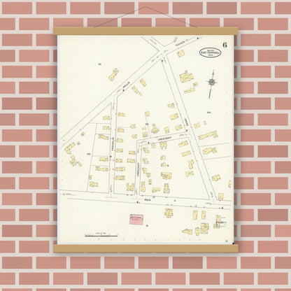 Old map wall art mockup — magnetic wood frame on brick wall — Sanborn Fire Insurance Map from East Pepperell, Middlesex County, Massachusetts (1912), Sheet #0006