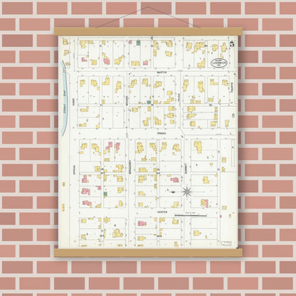 Old map wall art mockup — magnetic wood frame on brick wall — Sanborn Fire Insurance Map from Ligonier, Noble County, Indiana (1901), Sheet #0005