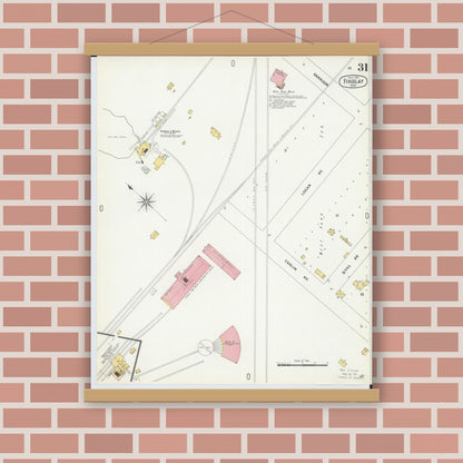 Old map wall art mockup — magnetic wood frame on brick wall — Sanborn Fire Insurance Map from Findlay, Hancock County, Ohio (1901), Sheet #0031