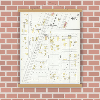 Old map wall art mockup — magnetic wood frame on brick wall — Sanborn Fire Insurance Map from Anoka, Anoka County, Minnesota (1911), Sheet #0010
