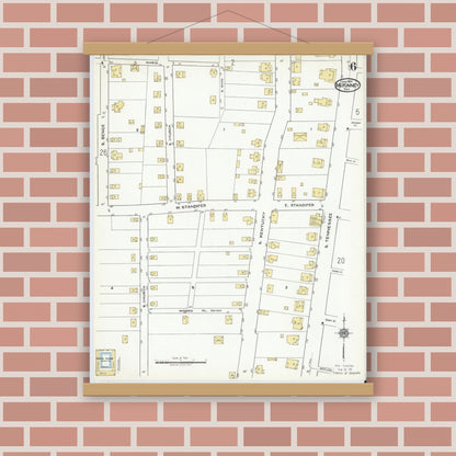 Old map wall art mockup — magnetic wood frame on brick wall — Sanborn Fire Insurance Map from McKinney, Collin County, Texas (1920), Sheet #0006