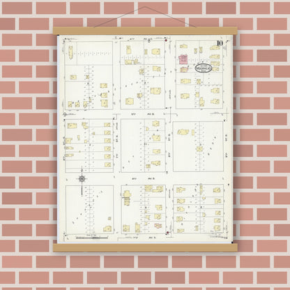 Old map wall art mockup — magnetic wood frame on brick wall — Sanborn Fire Insurance Map from Moorhead, Clay County, Minnesota (1914), Sheet #0010