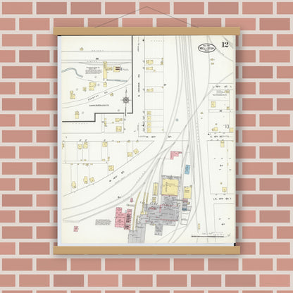 Old map wall art mockup — magnetic wood frame on brick wall — Sanborn Fire Insurance Map from Wellston, Jackson County, Ohio (1911), Sheet #0012