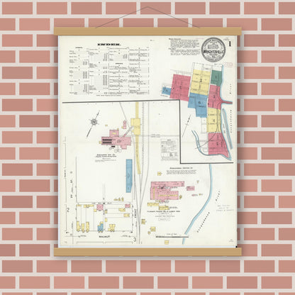 Old map wall art mockup — magnetic wood frame on brick wall — Sanborn Fire Insurance Map from Wrightsville, York County, Pennsylvania (1909), Sheet #0001