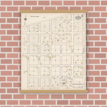 Old map wall art mockup — magnetic wood frame on brick wall — Sanborn Fire Insurance Map from Shiner, Lavaca County, Texas (1922), Sheet #0005
