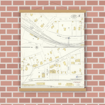 Old map wall art mockup — magnetic wood frame on brick wall — Sanborn Fire Insurance Map from Colfax, Placer County, California (1907), Sheet #0003