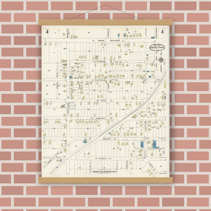 Old map wall art mockup — magnetic wood frame on brick wall — Sanborn Fire Insurance Map from Winter Park, Orange County, Florida (1924), Sheet #0004