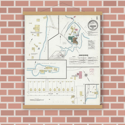 Old map wall art mockup — magnetic wood frame on brick wall — Sanborn Fire Insurance Map from Urbanna, Middlesex County, Virginia (1921) - Complete Map Set