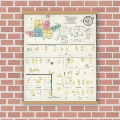 Old map wall art mockup — magnetic wood frame on brick wall — Sanborn Fire Insurance Map from Unadilla, Otsego County, New York (1910) - Complete Map Set